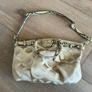 Coach handbag. Tan with snake skin accents.